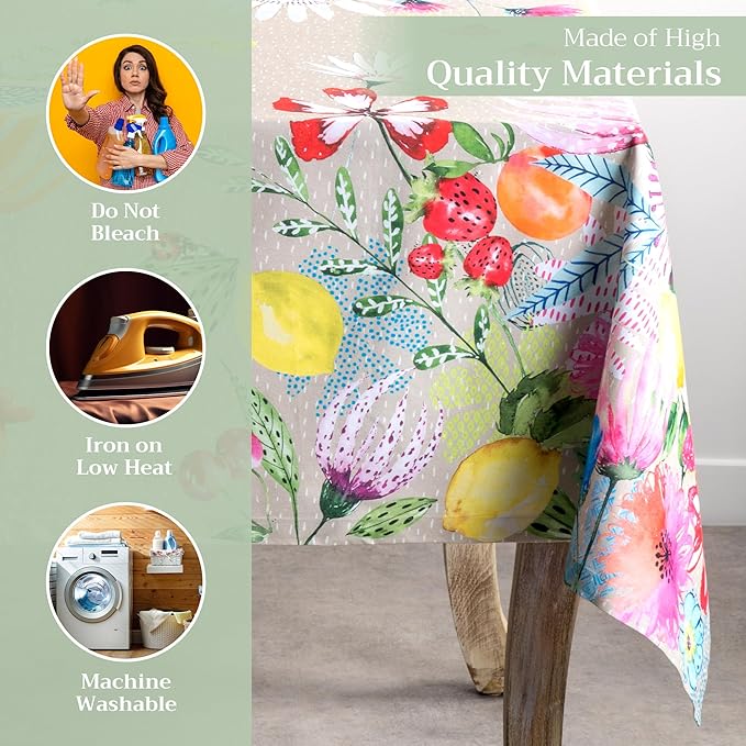 Maison d' Hermine Table Cloth Rectangle Table 100% Cotton 70 x 108 Inches Tablecloth Reusable Decorative for Dining Room Farmhouse Home Valentines Day Decorations Spring Summer - Jardin D'Ete - Fog