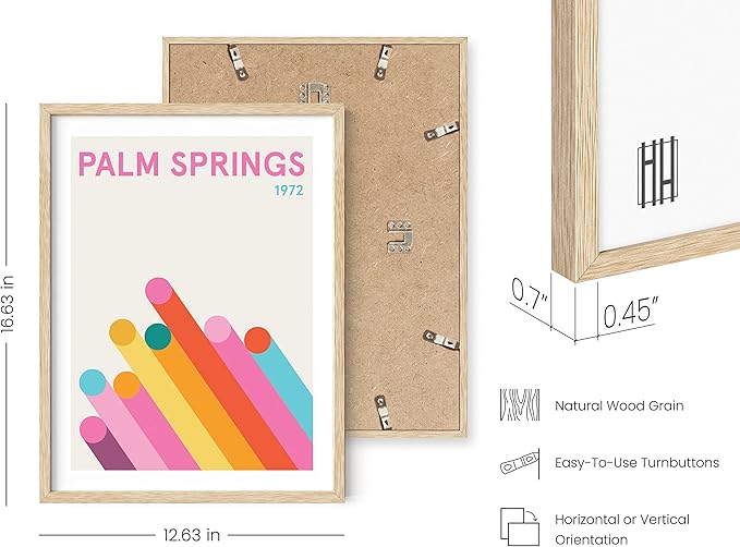 HAUS AND HUES Retro Vintage Poster: Pink Abstract Aesthetic Picture, Colorful Modern City Wall Art, Danish Travel Art Print, Bright Geometric Wall Decor (Beige Frame, 12x16)