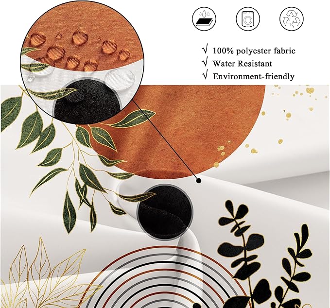 Riyidecor Burnt Orange Boho Modern Shower Curtain for Bathroom Decor 72Wx72H Mid Century Bohemian Neutral Unisex Palm Leaves Minimalist Art Printed Fabric Polyester Waterproof 12 Pack Plastic Hooks