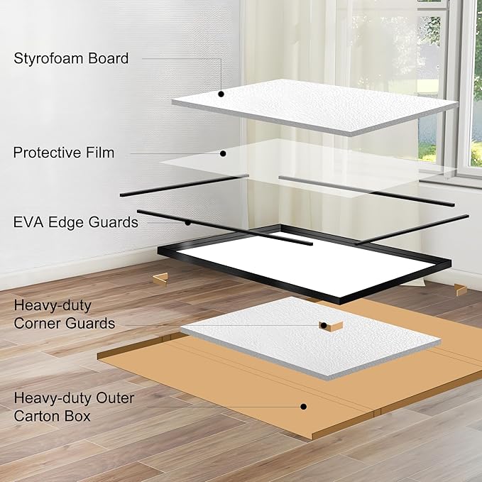 CIRCUMI Black Bathroom Mirror, 36"x50" Rectangular Mirror with Deep Metal Frame, Brushed Finish, Tempered Glass, Large Mirror for Wall, Over 2 Sinks, Installed Vertically/Horizontally, Crystal-Clear