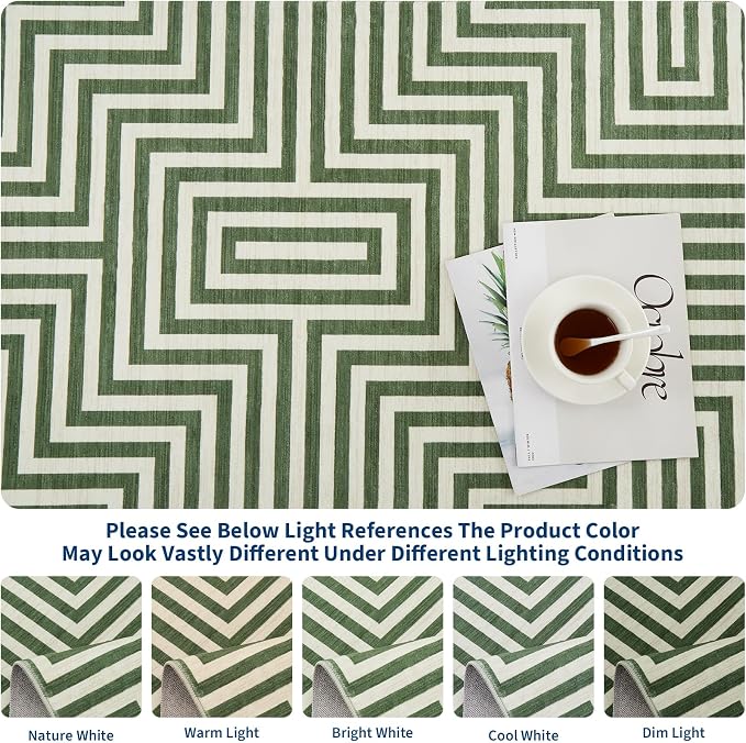 6x9 Washable Area Rugs for Living Room Modern Geometric Rug Non Slip Abstract Lines Soft Bedroom Carpet Low Pile Floor Mats for Bedroom Dining Home Office, Green