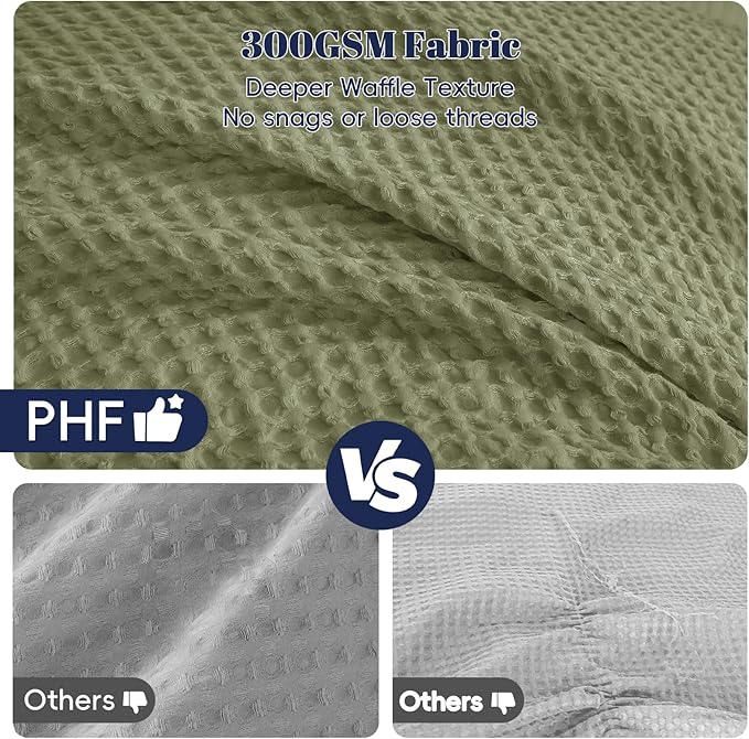 PHF Ultra Soft Waffle Weave Comforter Set Queen Size, 3 Pieces Lightweight Breathable Comfy Bedding Set, Comfy Textured 1 Comforter with 2 Pillow Shams, Olive Green