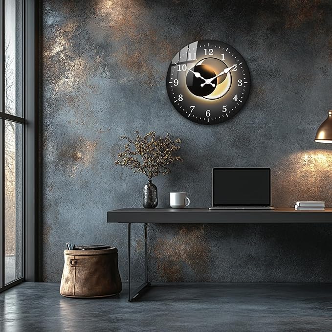 10 Inch Black Gold Wall Clock, Modern Silent Non-Ticking Analog Wall Clocks, Farmhouse Small Wall-Clock Battery Operated Decorative for Bedroom Office Living Room Wall Décor