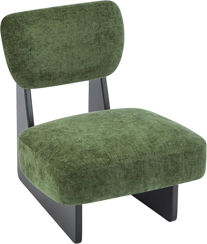 Accent Chairs Set of 2, Mid-Century Modern Chair with Polyester Upholstery, Wood Base with Walnut Finish, Minimalist and Stylish Accent Seating for Living Room, Bedroom, Balcony (Black+Green)