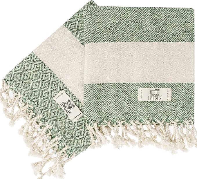 Hand Towels - Set of 2 | 18" x 30" - Decorative Turkish Hand Towel for Bathroom, Kitchen, Guest, Face, Hair, Tea, Dishcloth (Diamond, Apple Green)