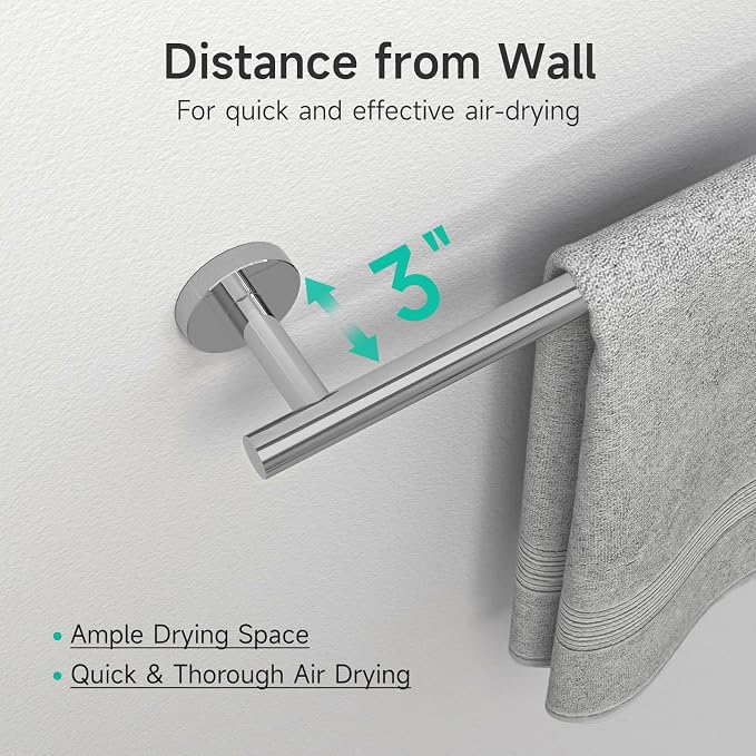 USHOWER Polished Chrome Towel Bar, 22-Inch Towel Racks for Bathroom Wall-Mounted, SUS304 Stainless Steel Towel Rod (Total Length 24-Inch)