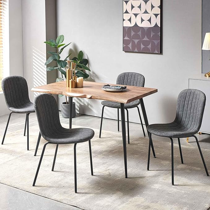 NORDICANA 5-Piece Dining Table Set, Modern Rectangular Dining Table and Chairs Set for Kitchen, Dining Room, Dinette, Breakfast Nook w/ 4 Chairs - Faux Leather Gray