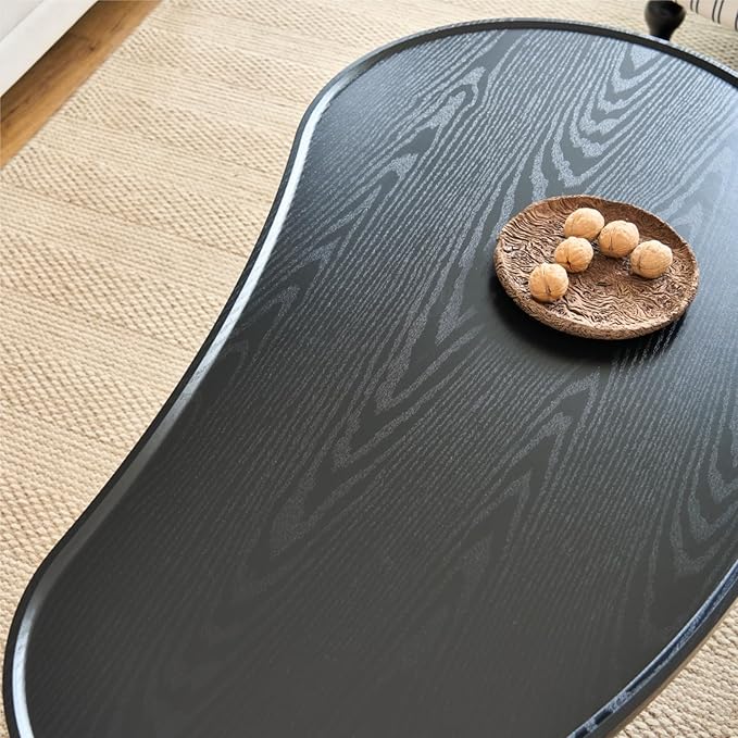 Saint Mossi Black Coffee Table for Living Room, Mid-Century Mango Shaped Wood Coffee Table, 2-Tier Center Table for Small Space, Black Board, D47xW23.6xH15
