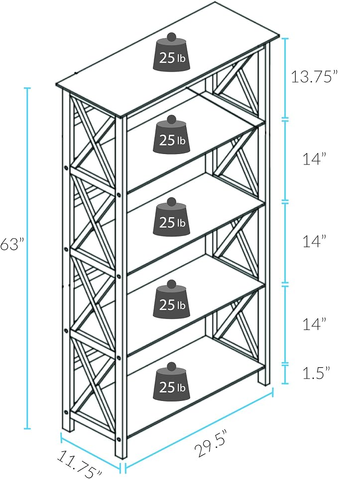 Montego 5-Shelf Bookcase - White