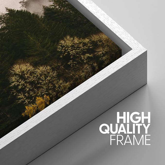 SIGNWIN 3 Piece Framed Canvas Wall Art Brown Foggy Mountains Nature Wilderness Photography Abstract Rustic Canvas Prints Home Artwork Decoration for Living Room,Bedroom - 24"x36"x3 White