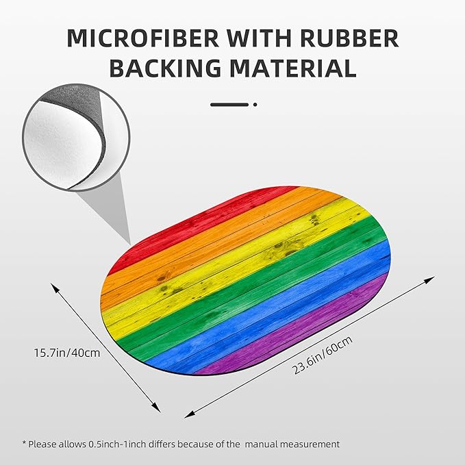 Oval Bath Mat Colorful Rainbow Wood Wall Diatomaceous Mud Mats with Rubber Backing Ultra Soft Washable 23.6"×15.7" Quick Dry Thin Bath Rugs for Bathroom Floor Bathtub Vanity Easy Care