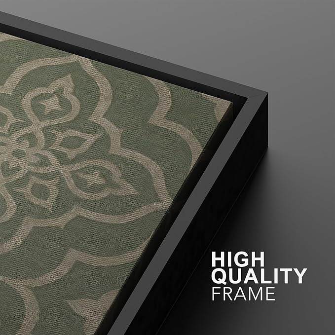IDEA4WALL Framed Canvas Print Wall Art Set Moroccan Tile Pattern Green and Beige Geometric Illustrations Modern Art Decorative Bohemian Calm/Zen for Living Room, Bedroom, Office - 24"x36"x2 Black