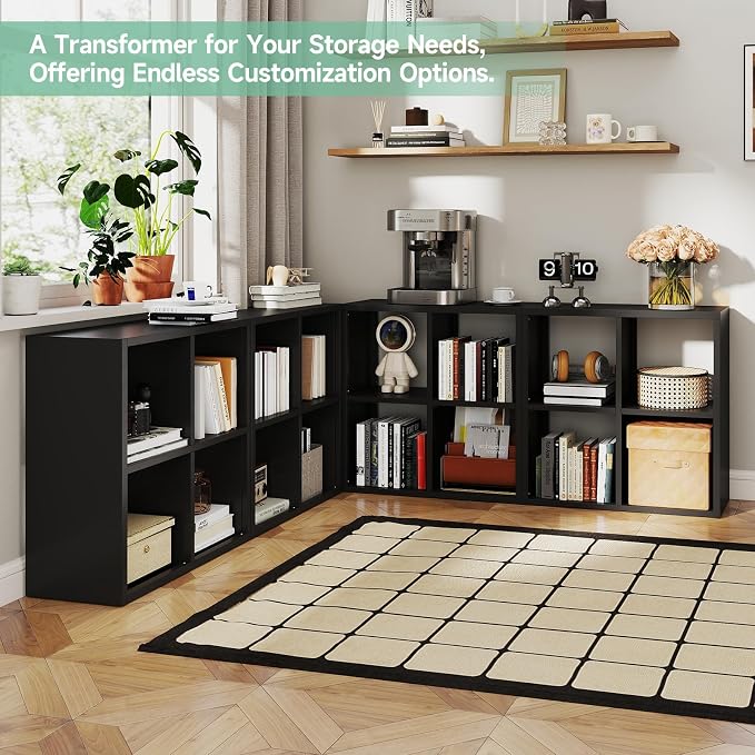 IRONMIX Metal 4 Cube Storage Organizer, Short Black Bookshelf with Storage, Small Horizontal Bookshelf, 2 Tier Open Bookcase Cube Shelf, Small TV Stand for Home Office Library (Black, 700)
