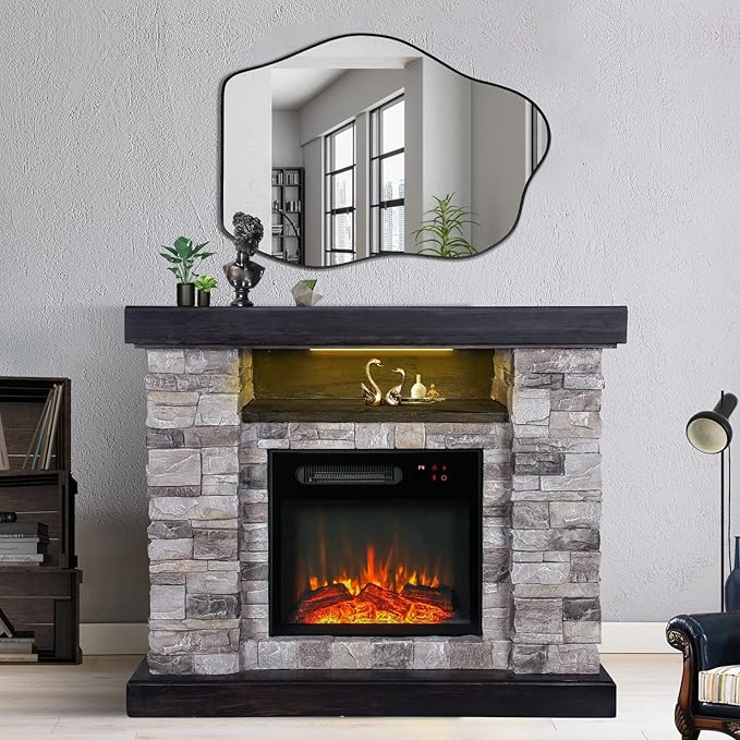 POZINO Irregular Mirror, 28"x20" Asymmetrical Wall Mirror, Modern Funky Shaped Mirrors, Abstract Frameless Mirrors for Wall Decor Living Room Bathroom Bedroom Entryway