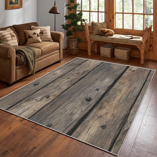 Wood Plank Farmhouse Area Rug, Rustic Vintage Texture Pattern Carpet, Washable Non Slip Low Pile Soft Thin, Living Room Bedroom Home Decor Mat 2x3ft(Small)