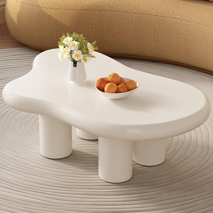 46.06" White Large Cloud Coffee Table, Modern Round Edge Coffee Table with 4 Sturdy Support Legs and 2.67" Thick Tabletop,Easy Match for Living Room, Bedroom, Balcony,Patio