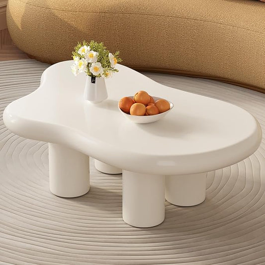 46.06" White Large Cloud Coffee Table, Modern Round Edge Coffee Table with 4 Sturdy Support Legs and 2.67" Thick Tabletop,Easy Match for Living Room, Bedroom, Balcony,Patio