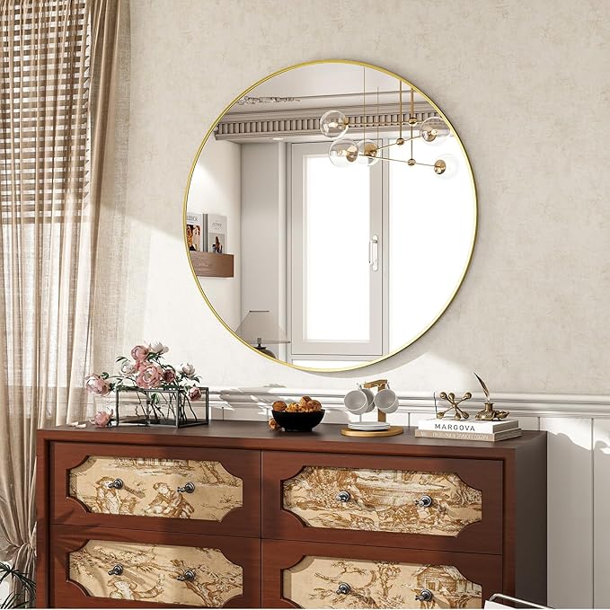 Round Mirror Wall Mounted Mirror - 20" Circle Mirror Bathroom Vanity Mirror with Aluminum Frame for Bedroom Living Room, Entryway Decor Gold Mirror