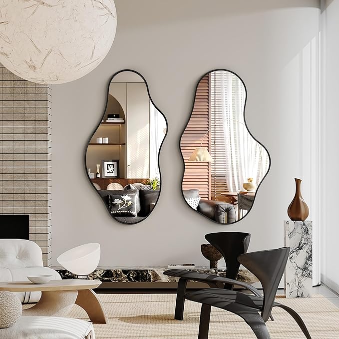 Irregular Wall Mirror, 26"x43" Black Abstract Asymmetrical Mirrors for Wall, Decorative Cloud Aesthetic Mirror for Bathroom, Bedroom, Cloakroom, Entryway, Shatter-Proof Aluminum Alloy Frame