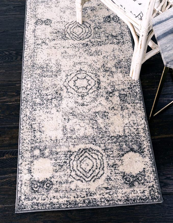 Unique Loom Bromley Collection Area Rug - Wells (2' x 8' 8" Runner, Ivory/ Gray)