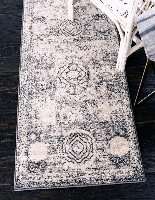 Unique Loom Bromley Collection Area Rug - Wells (2' x 6' 9" Runner, Ivory/ Gray)