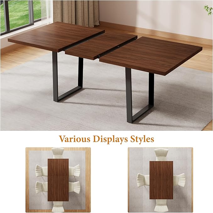 ZckyCine 67" Expandable Walnut Dining Table with 6 PU Leather Chairs, 7-Piece Modern Dining Set, Sturdy Metal Legs, Adjustable 51"-67" Rectangle Table for Kitchen & Dining Room