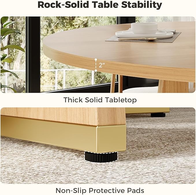 IRONCK 47 Inch Round Dining Table for 4-6 People with Built-in Storage Cabinet, Mid-Century Modern Kitchen Table for Dining Room, Kitchen, Living Room (Natural Wood)