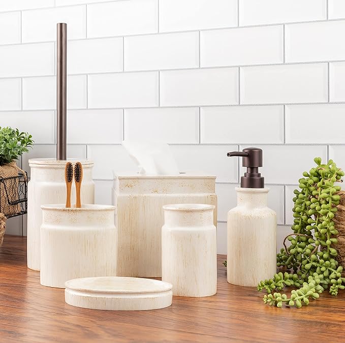 Creative Scents Rustic Luxe Tissue Box Cover Square – Beige Tissue Box Holder with Oval Opening, Modern Farmhouse Bathroom Accessories Decor