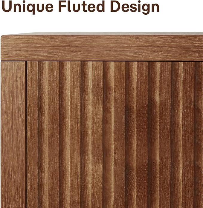 ZYBT Fluted Sideboard Buffet Cabinet with Storage, Modern Credenza Buffet Sideboards Bar Cabinet Console Table with Adjustable Shelves Slide Door for Living Room Hallway Kitchen Entryway