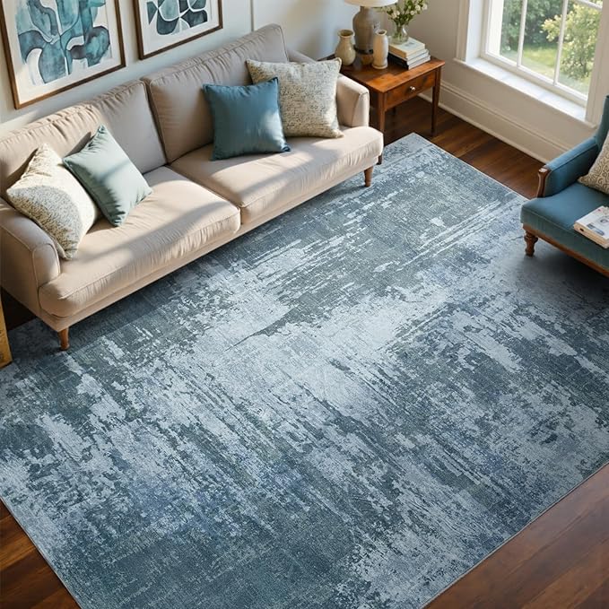 6x9 Ft Area Rugs for Living Room, Soft Non-Slip Washable Rugs Modern Abstract Pattern Carpet for Bedroom Indoor Floor Nursery Home Decor (Blue)