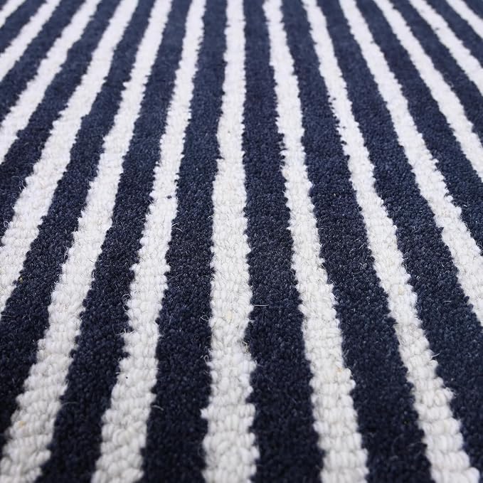Modern Handmade Wool Area Rug, Abstract Curved Line Geometric Carpet for Living Room Bedroom, Contemporary Tufted Indoor Rug with Soft Pile and Cotton Backing (Ink, 6' x 8')