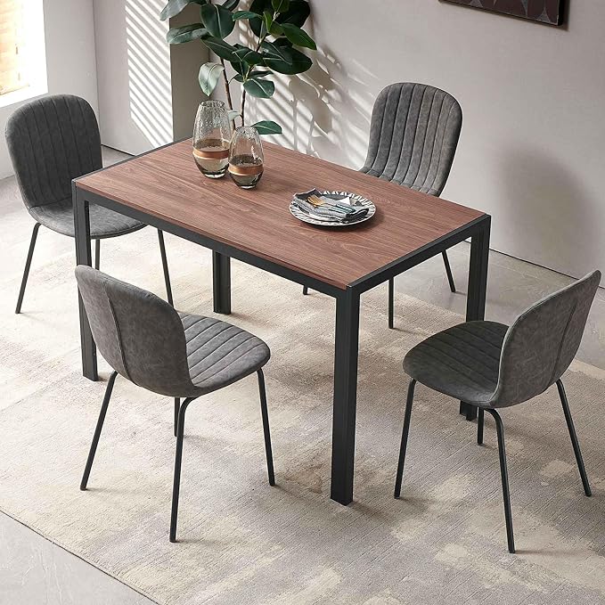 NORDICANA 5 - Piece Dining Set, Industrial Style 47 in Kitchen Table with Dark Grey Faux Leather Dining Chairs for 4 Person, Dining Room Table Set for Dinette, Breakfast Nook Breakfast Nook