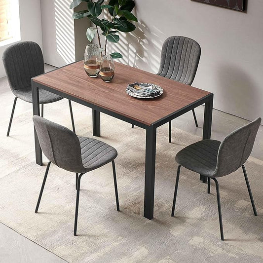 NORDICANA 5 - Piece Dining Set, Industrial Style 47 in Kitchen Table with Dark Grey Faux Leather Dining Chairs for 4 Person, Dining Room Table Set for Dinette, Breakfast Nook Breakfast Nook