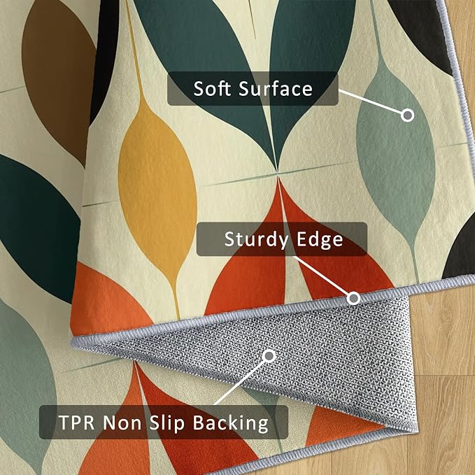 Mid Century Rug 5x8 Geometric Bohemian Retro Vintage Pattern Area Rugs for Living Room, Bedroom, Mid Century Home Decor Accessories Indoor Carpet, Non Slip & Machine Washable, GD0698