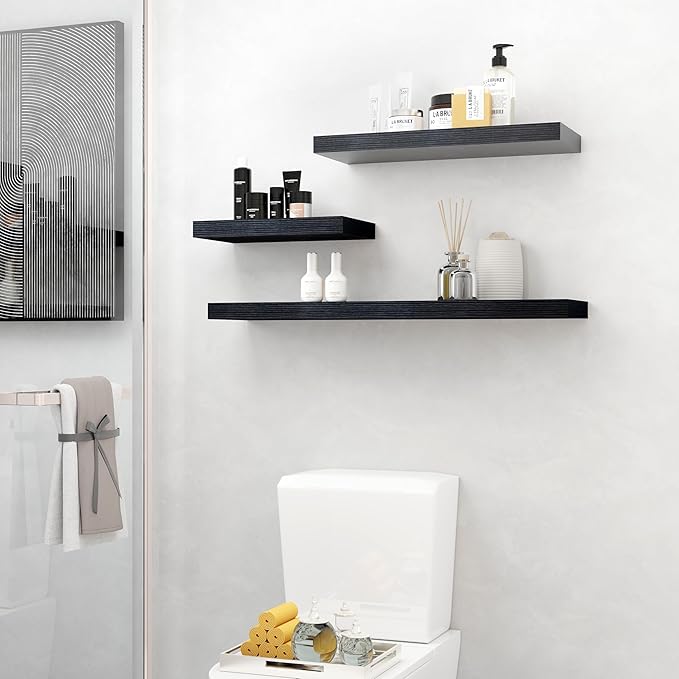 Fun Memories Floating Shelves - 9.3 Inch Deep Wall Shelf for Decor & Storage - Wall Mounted Display Shelving with Invisible Heavy-Duty Metal Bracket - 36" W x 9" D x 1.6" H - Set of 1 - Rustic Black