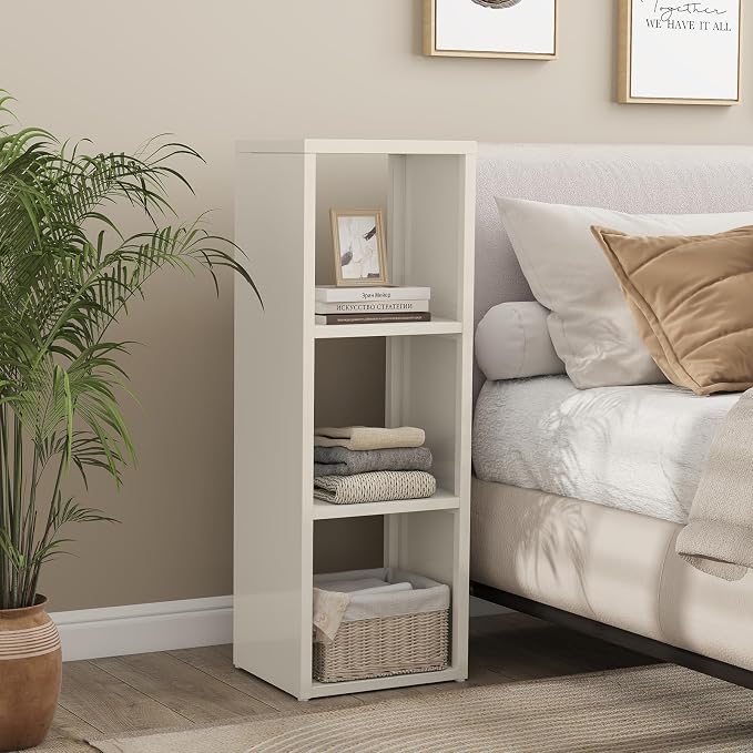 IRONMIX Metal 3 Cube Storage Organizer, Short White Bookshelf with Storage Cabinet, Narrow Nightstand, Modern Cube Storage Shelf Slim Bedside Table for Small Places, Living Room, 15 min Assembly