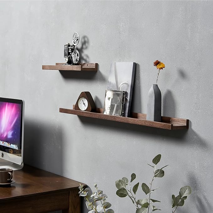 Long Floating Shelf 48 Inch Natural Wood Shelves for Bedroom, Rustic Display Books Picture Ledge Shelf for Wall Mounted, Solid Walnut Wood Shelf, Easy to Install, Walnut Color, 48 *4 *1.5 (1 Pack)