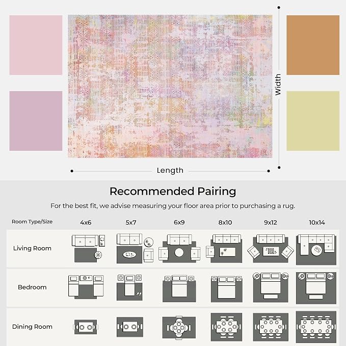 Kokia Abstract Area Rugs Living Room Washable Low Pile 4x6 Non-Slip Indoor Decor Pink Orange Carpet Foldable Stain Resistant Ombre Rugs Bedroom Dining Room, Oslo Liora