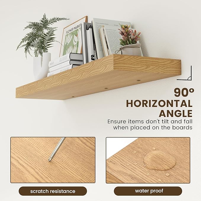 48 Inch Oak Floating Shelf | 12 Inch Deep Floating Shelves Set of 1 | 48" D x 12" D Rustic Wood Shelves for Wall | Deep Oak Shelves for Living Room Bathroom Laundry Room Kitchen
