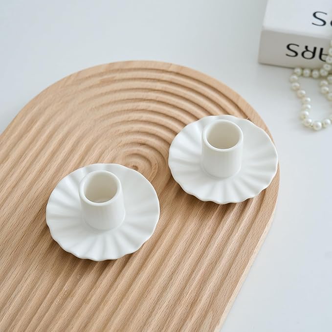 Ceramic Taper Candle Holders,Vintage Candlestick Holder Centerpieces for Home Wedding Decoration, Housewarming Gifts,Pack of 2 (Round B Style)