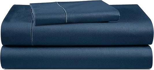 LANE LINEN 100% Egyptian Cotton Bed Sheets Twin Size, Long Staple Mercerized Cotton Bedding Sheets, Luxury Hotel Like Thick 15 inch Deep Pocket Sheets Set, Reinforced French Seams - Estate Blue