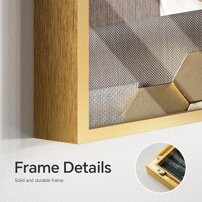 Large Framed Modern Luxury Gold Wall Art for Living Room, Horizontal Bright Style Artwork for Walls, Contemporary Geometric Picture Prints Painting Decor for Bedroom Hallway Dining Room 56x28 Inch