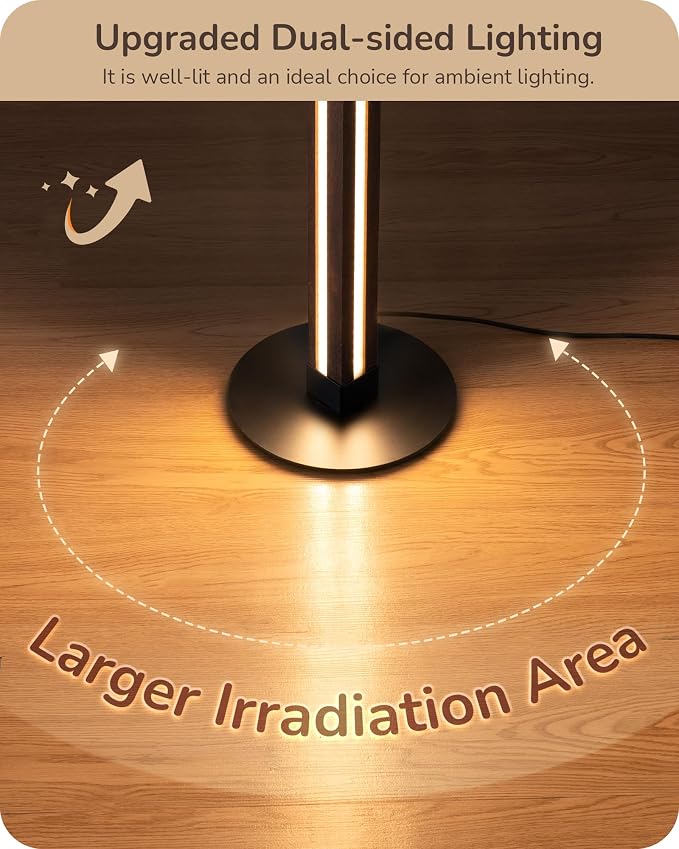 EDISHINE Floor Lamps for Living Room, Upgraded Dual-Sided Lighting, Wooden Corner Floor Lamp, LED Corner Lamp with Remote/Foot Control, 7CCT & Dimmable Standing Lamp for Bedroom, Office, Dark Walnut