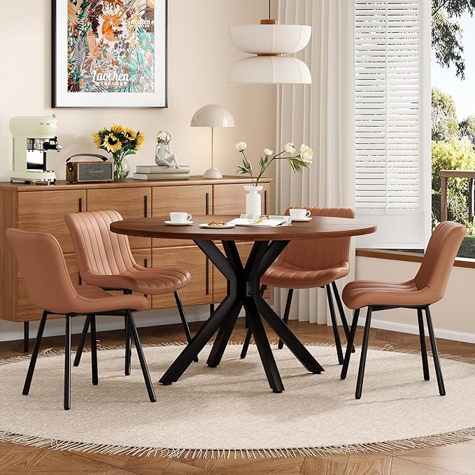 Soohow 47.2" Solid Wood Round Dining Kitchen Table for 4-6 People with Intersecting Pedestal Base