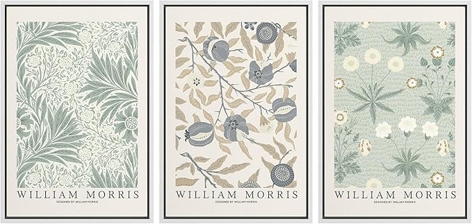 wall26 Framed Canvas Print Wall Art Set William Morris Flower Market Exhibition Poster Nature Wilderness Illustrations Modern Art Decorative Floral Botanical Minimal for Bedroom - 16"x24"x3 White