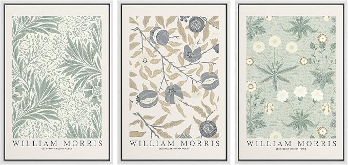 wall26 Framed Canvas Print Wall Art Set William Morris Flower Market Exhibition Poster Nature Wilderness Illustrations Modern Art Decorative Floral Botanical Minimal for Bedroom - 24"x36"x3 White