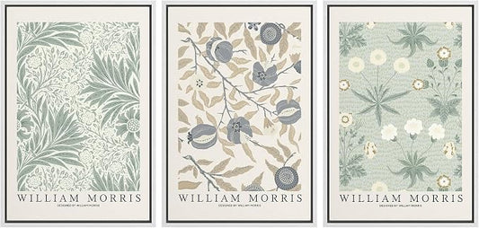 wall26 Framed Canvas Print Wall Art Set William Morris Flower Market Exhibition Poster Nature Wilderness Illustrations Modern Art Decorative Floral Botanical Minimal for Bedroom - 24"x36"x3 White