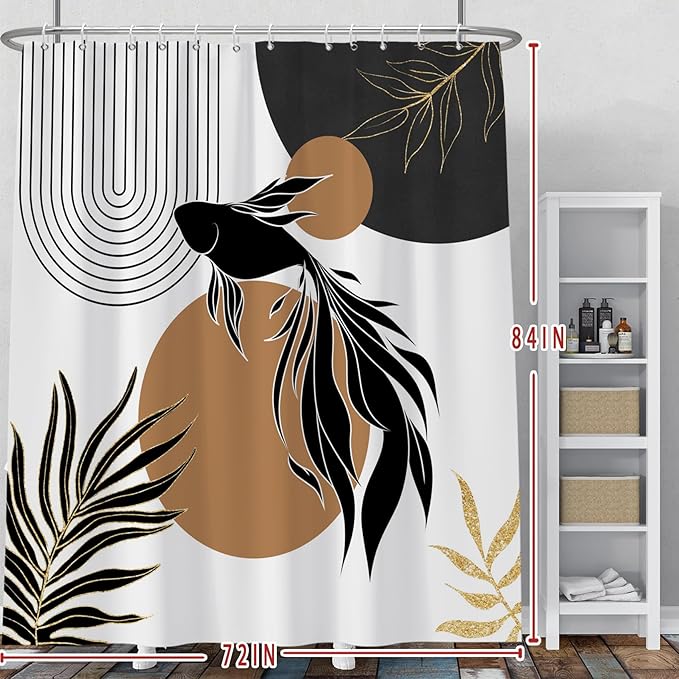 Baocicoo Boho Abstract Goldfish Shower Curtain Simple Geometric Line Aesthetic Minimalist Modern Neutral Shower Curtain for Bathroom Fabric Waterproof Durable Bath Curtain with Hooks 72x84 Inches