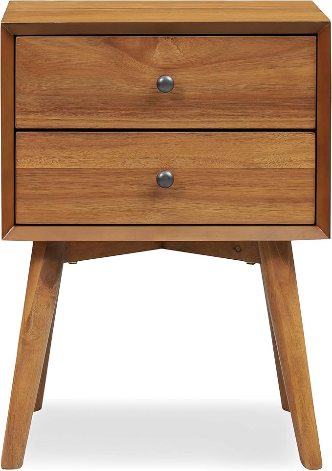 Poly & BARK Dorsey Nightstand - Mid-Century Modern Nightstand – Solid Wood Bedside Table with 2 Drawers, Acorn Walnut Finish, 23.5" Tall