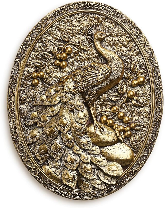 Vintage Peacock Wall Sculpture Antique Wall Decor,Retro Art Peacocks Wall Sculpture,Hand Painted Wall Decoration with Peacock Design,Vintage Wall Decor for Living Room Hallway Bedroom,Unique Gifts
